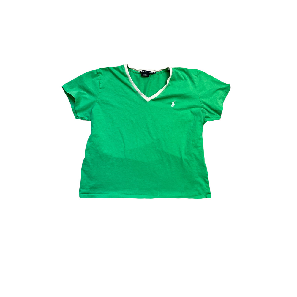 Ralph Lauren Sport Vintage Green Shirt White Trim Size XL